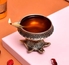 Decorative Golden Brass Oil Lamp with Turtle Base